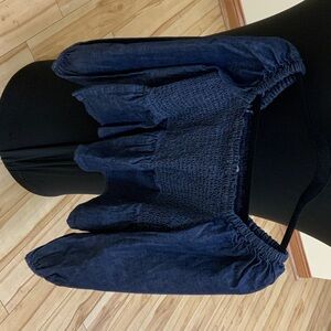 J. Crew Dark Blue Smocked Off-Shoulder Top